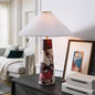 Nera Table Lamp with Marble Pattern in Red - Modern Accent Lamp with Pleated Fabric Shade and Matte Brushed Metal Plate