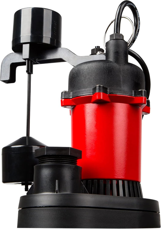 Red Lion RL-SP33V 115-Volt, 1/3 HP, 3137 GPH Aluminum and Thermoplastic Sump Pump with Vertical Switch and 8-Ft. Cord, Red
