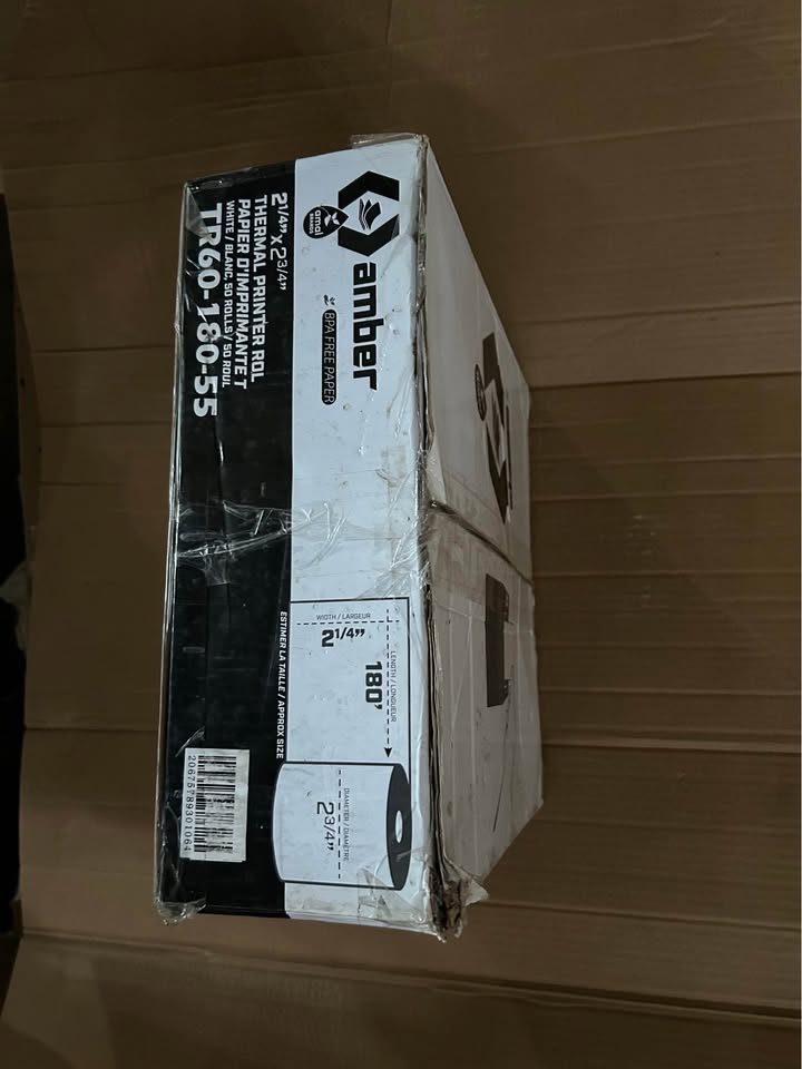 Amber 2.25 x 2.75 thermal printer roll 180', 50 rolls
