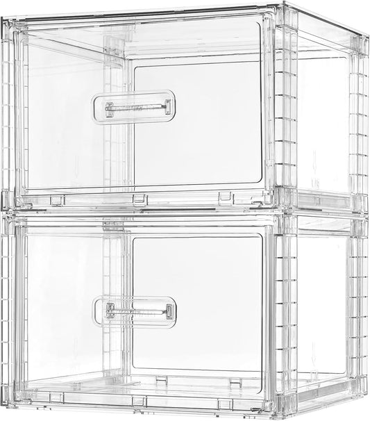 2 Pack 15QT Clear Stackable Storage Drawers,Easily Assemble Closet Organizers,Plastic Storage Bins