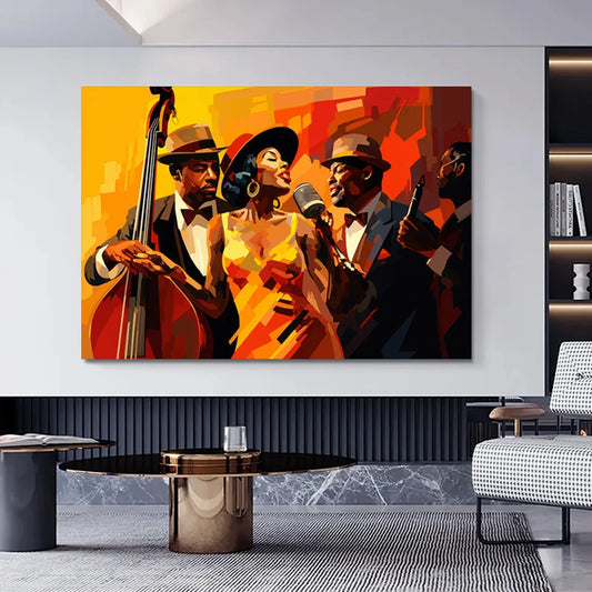 Abstract Retro canvas wall art of people playing music,Jazz canvas print