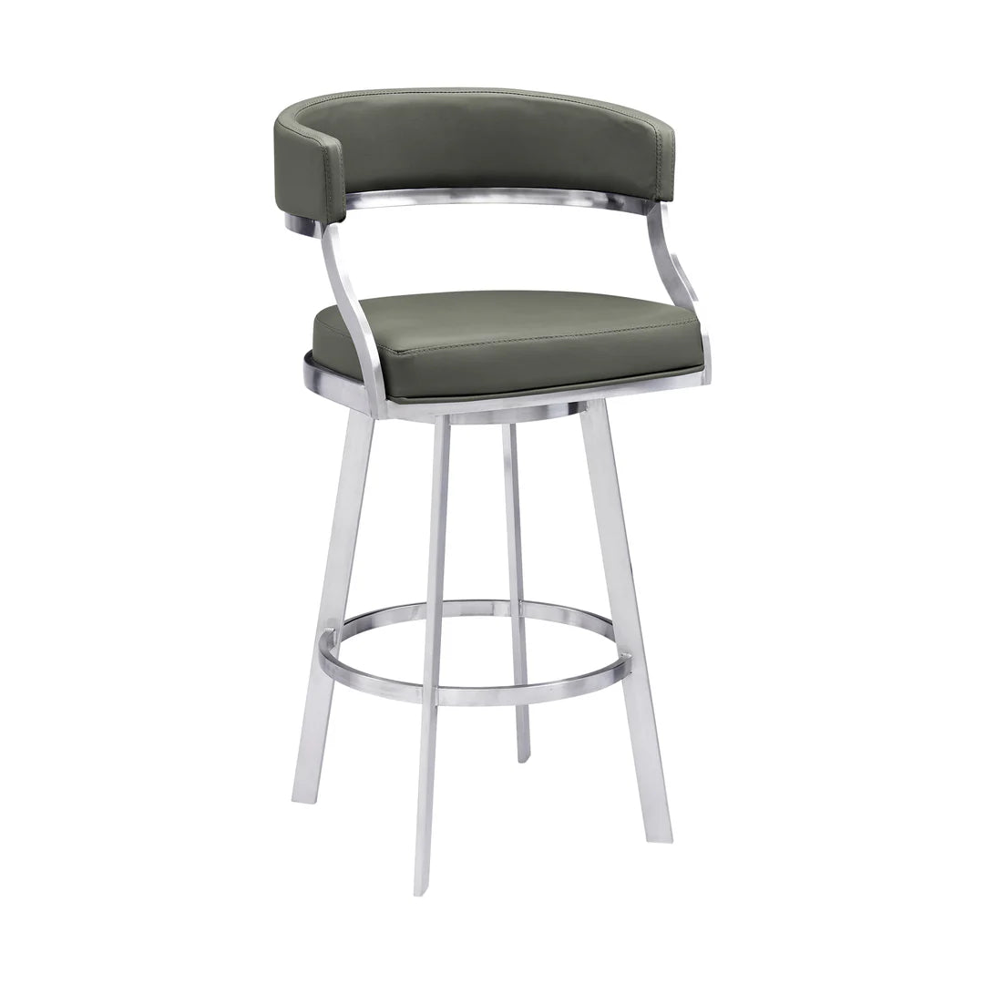 Armen Living Saturn Modern 26" Seat Height Gray Faux Leather and Brushed Stainless Steel