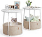 Nightstands, Set of 2 Small Round Side Tables with Fabric Basket