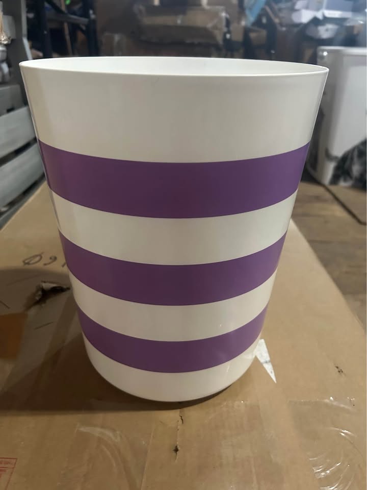 Mainstays Purple and White Striped Trash Can
