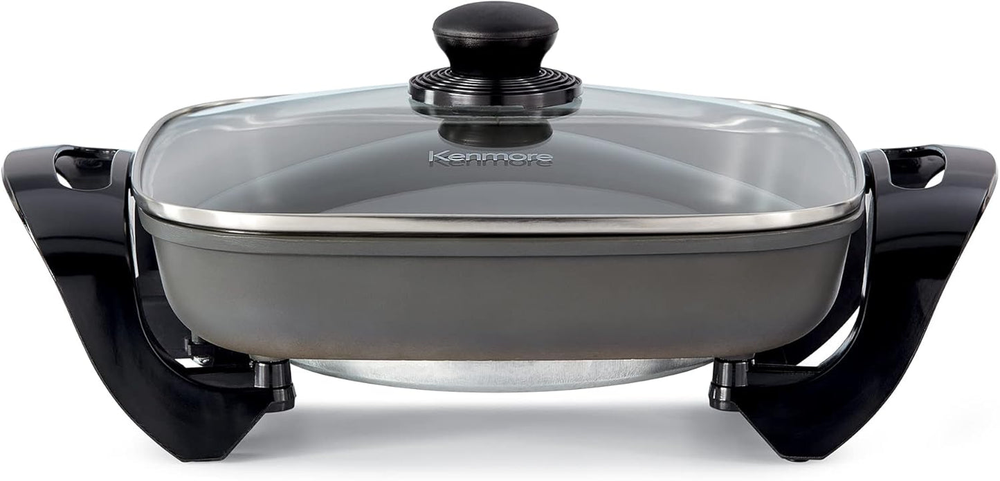 Kenmore Electric Skillet - Nonstick Frying Pan With Removable Glass Lid & Handles