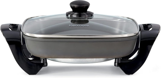 Kenmore Electric Skillet - Nonstick Frying Pan With Removable Glass Lid & Handles