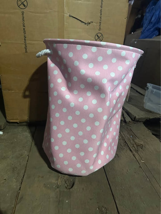 Pink and White Polka Dot Laundry Basket for kids