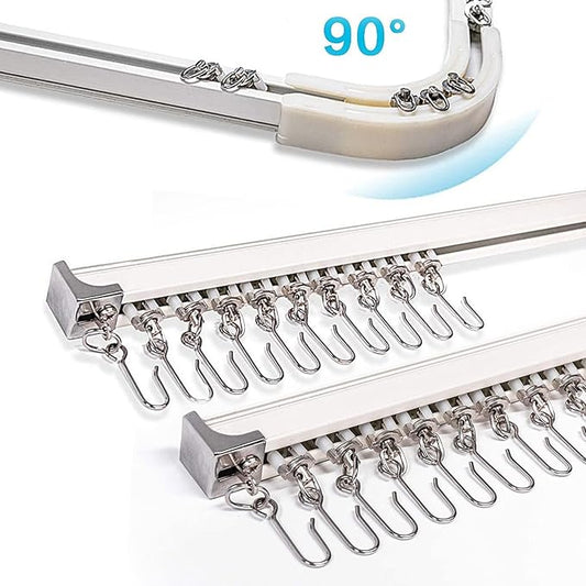 6ft-12ft Upgraded Aluminum Curtain Track, Ceiling or Wall mount, Curtain Rail System with 90 Degree Corner Bends, Windows and Room Divider Ceiling Track set with Runners and Hooks(White)