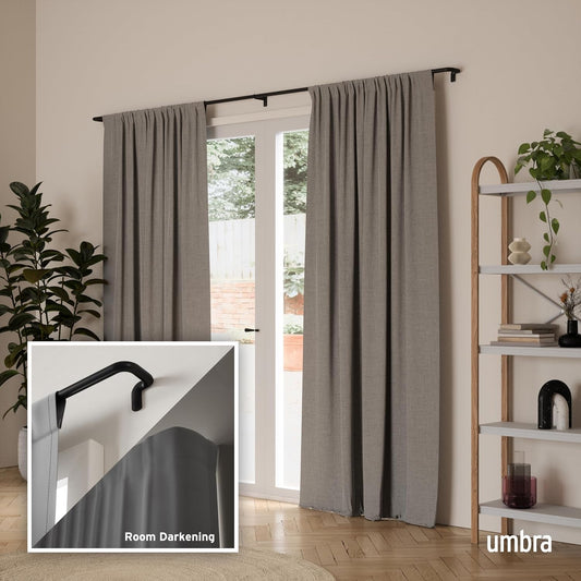 Umbra Twilight Curtain Rod Set - Wrap Around Design Ideal for Blackout or Room Darkening Panels, 30 to 84 Inches, Black