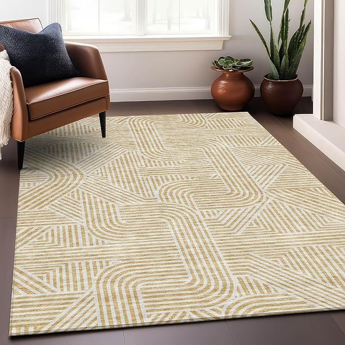 Addison Rugs Mayfield AMF917 Gold 8' x 10' Indoor Premium Machine Washable Rug, Silky Soft, Easy Clean
