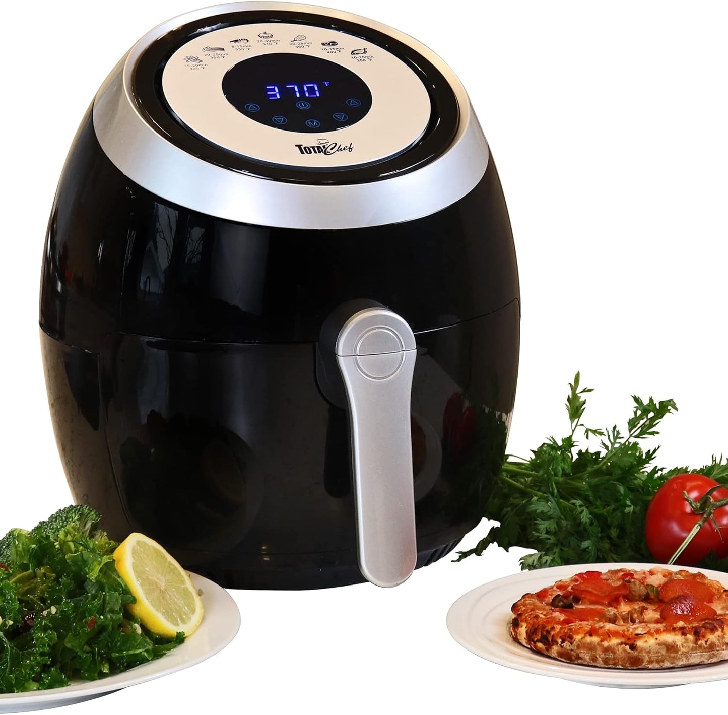 Total Chef Air Fryer - Aerogrill, Non-Stick Frying Basket, French Fry, Digital Touch Screen, 7 Presets, 3.8 quart Black