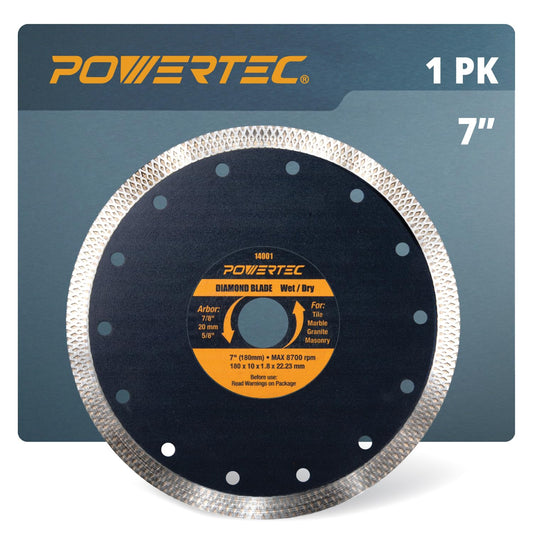 POWERTEC Diamond Saw Blades 7 Inch, Tile Saw Blade Wet, Cutting Porcelain, Granite & Ceramic Tile, Masonry, Brick and Marble - 14001