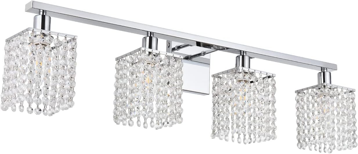 BONLICHT 4 Light Bathroom Light Fixtures Sconces Wall Lighting Chrome with K9 Clear Crystal Shade, Modern Crystal Vanity Lights