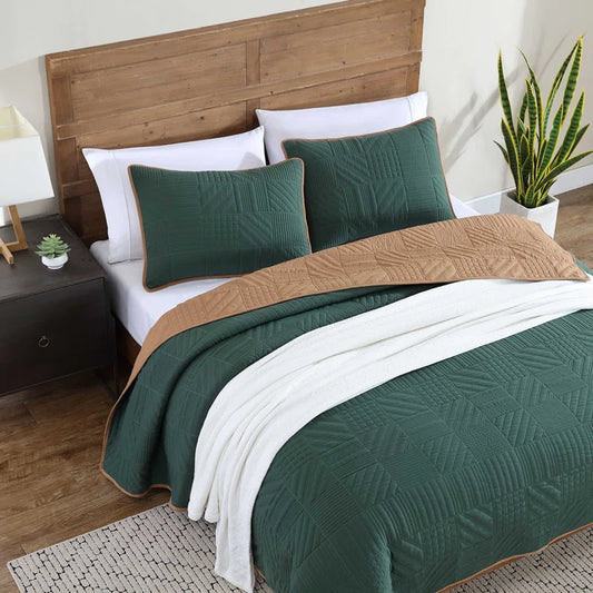 Eddie Bauer Solid Washed Reversible Green Quilt Set