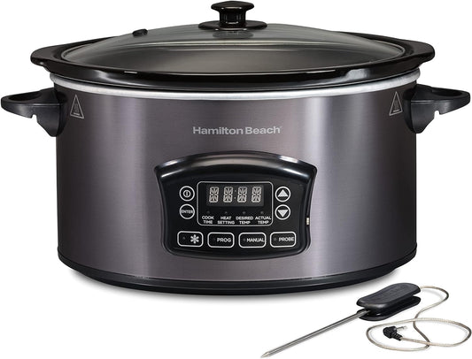 Hamilton Beach Programmable Defrost Slow Cooker, Temperature Probe, 6 Quart Capacity, 33768G