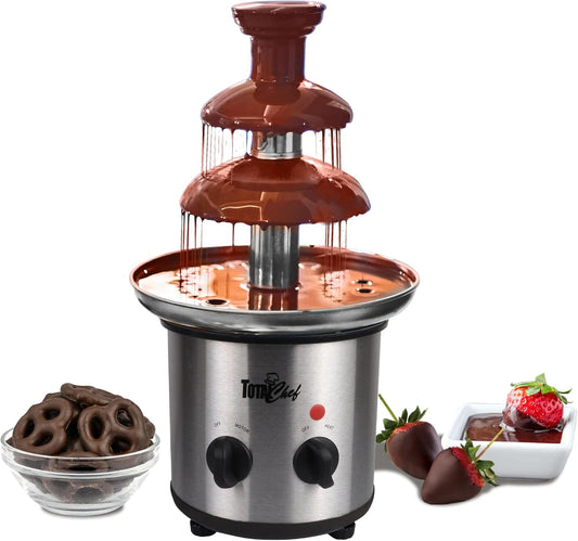 Total Chef 3 Tier Chocolate Fountain - Electric Fondue Machine, 1.5 Lbs Capacity, Stainless Steel