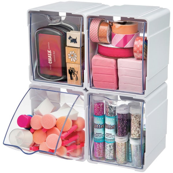 Deflecto 421103CR Tilt Bin Interlocking Storage Organizer, 4 pk