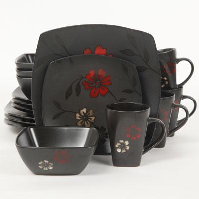 Gibson Elite Evening Blossom 16 Piece Dinnerware Set, Black