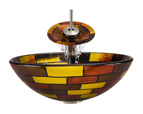 Aurora Sinks A15 Glass Vessel Brushed Nickel Bathroom Ensemble with Pop Up Drain