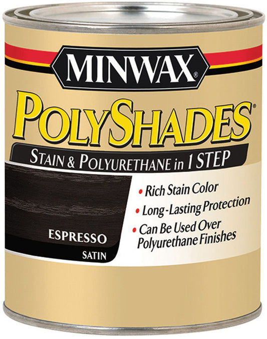 Minwax 613970444 PolyShades - Stain & Polyurethane in 1 Step, quart, Espresso, Satin 1 Quart Satin Espresso