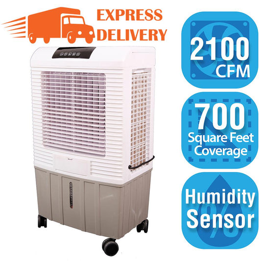 Hessaire MC26A Portable Evaporative Cooler, Humidifier, 2100 Cubic FPM, Cools 700 Sq. Ft., 2.5 GPH, White