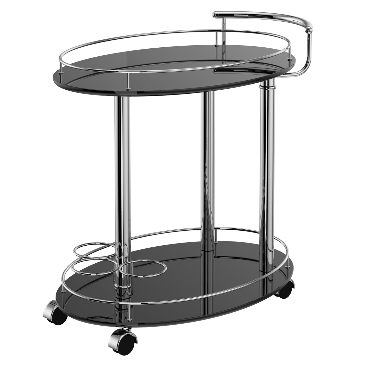 Contemporary Metal & MDF 2-Tier Bar Cart in Black