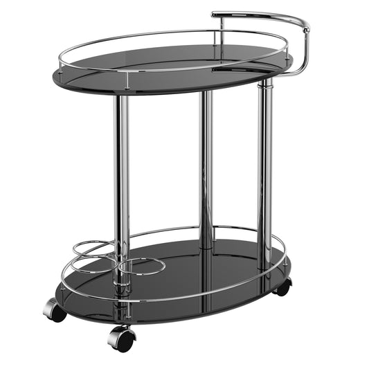 Contemporary Metal & MDF 2-Tier Bar Cart in Black