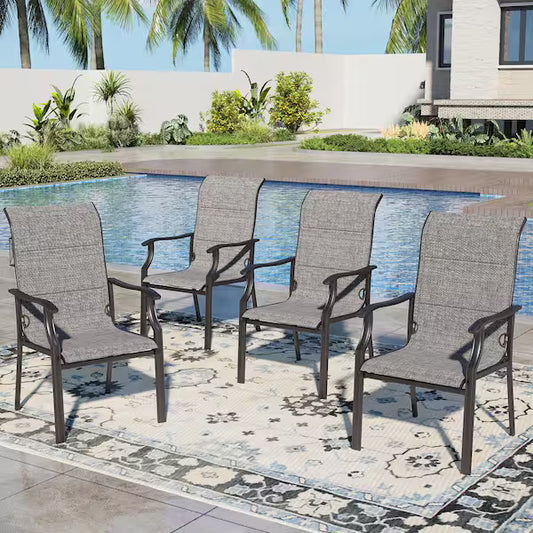 Brand New Ergonomic High Back Padded Text Ilene Metal Outdoor Dining Chair Set of 2