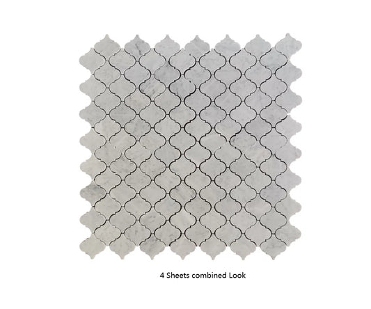 12" x 12" Carrara White Lantern Mosaic Marble Tile Sheets Polished for Wall and Floor (Set of 10)
