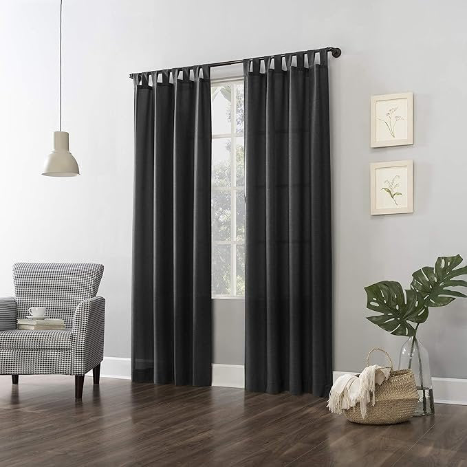 No. 918 Trevor Heathered Texture Semi-Sheer Tab Top Curtain Single Panel, 40" x 84", Coal Gray
