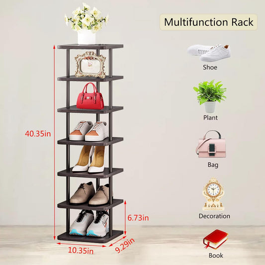 New 7-Tier Shoe Rack, Entryway Shoe Tower,Vertical Shoe Organizer, Wooden Shoe Storage Stand