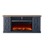 68 in. Freestanding TV Stand in Saw Cut Off Navy Blue with Dark Wood Desktop