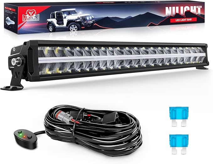 Nilight 30 Inch LED Light Bar DRL 240W 24800LM Anti-Glare Flood Spot Offroad Driving Lamp IP68 w/ 12AWG DT Connector Wiring Harness