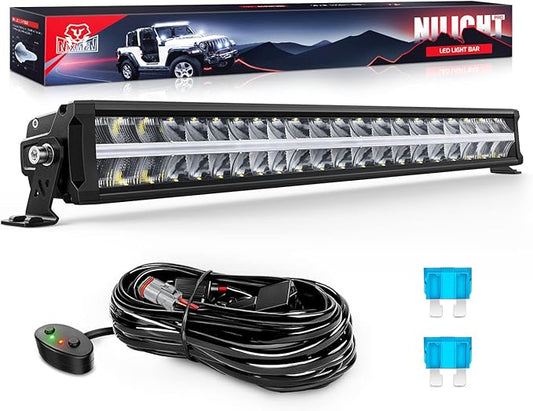 Nilight 30 Inch LED Light Bar DRL 240W 24800LM Anti-Glare Flood Spot Offroad Driving Lamp IP68 w/ 12AWG DT Connector Wiring Harness