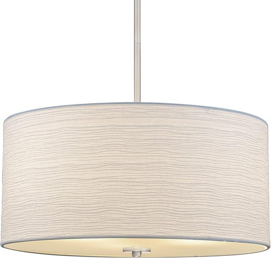 Kira Home Pearl 18" Contemporary 3-Light Large Drum Chandelier + Glass Diffuser, Brushed Nickel Finish