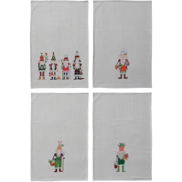 Cotton Slub Printed Tea Towel with Nutcracker, 4 Styles