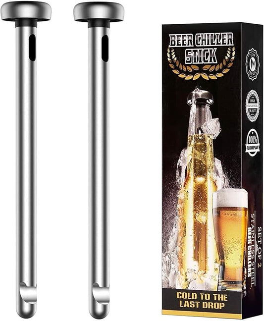 Beer Chiller Sticks for Bottles Cool Unique Gift for Any Beer Lover, Stainless Steel Beverage Cooler, Silver (set of 2)