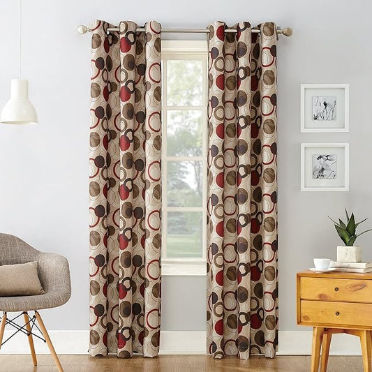 No. 918 Celestial Geometric Print Grommet Curtain Panel, 48" x 63", Paprika Red