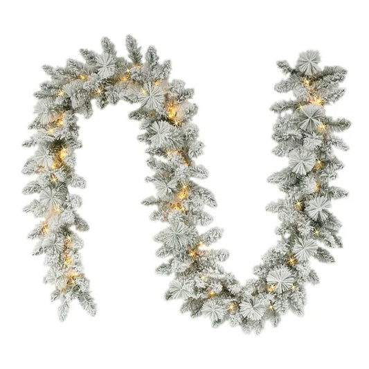 New Holiday Time 9' Pre-lit Flocked Christmas Garland, White, LED