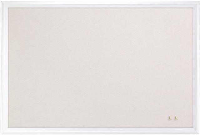 Linen Bulletin Board with Decor Frame, 30 x 20, Natural Surface/White Frame