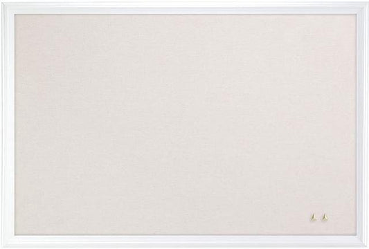 Linen Bulletin Board with Decor Frame, 30 x 20, Natural Surface/White Frame