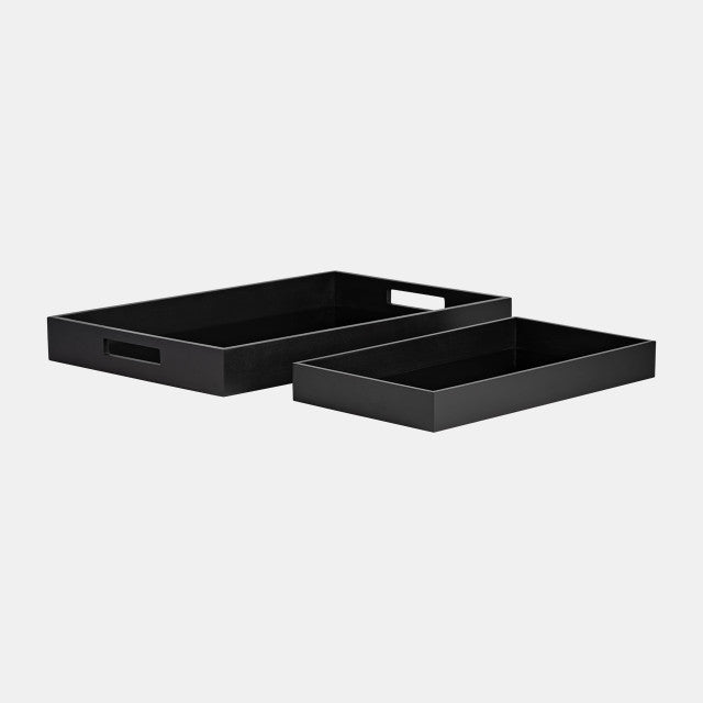 Sagebrook Home 15710 Wood/Glass, Set of 2 14/18" Reactangular Trays, Black