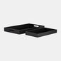 Sagebrook Home 15710 Wood/Glass, Set of 2 14/18" Reactangular Trays, Black
