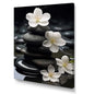 Zen Serenity White Flowers Black Stone Cairn wall art print 24x32