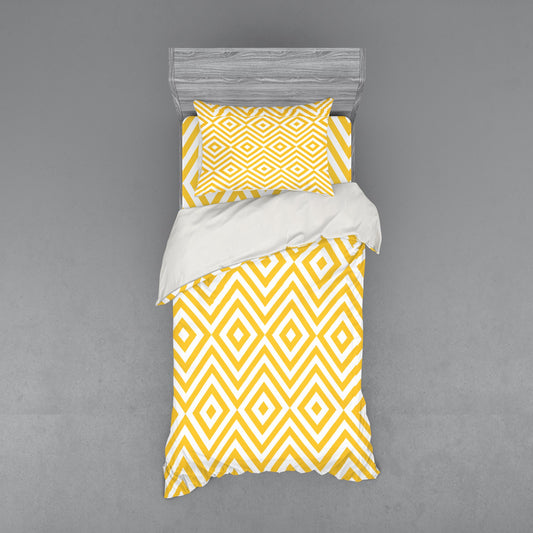 Ambesonne Yellow Bedding Set 3 Pcs, Zig Zag, Twin, Marigold White
