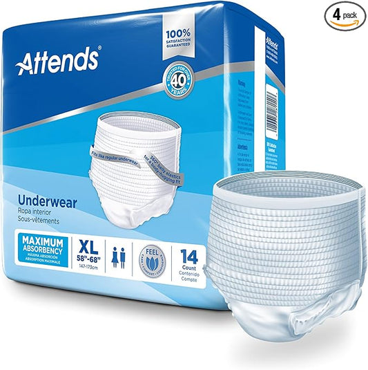 Attends Incontinence Care Underwear for Adults, Extra, XL, 14 Count (Pack of 4)