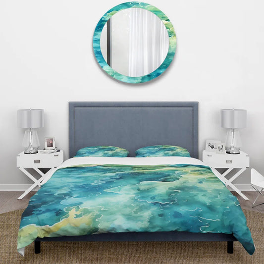 New Green Peaceful Tide Pools II - Coastal Minimalism Duvet Cover Set (Queen Size)