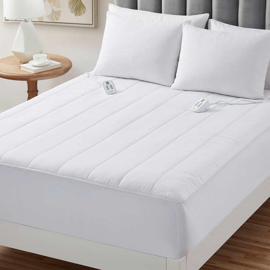Brookstone 10 Heat Settings Cozy Quilted Heated Mattress Pad with Dual Controllers Size King, White