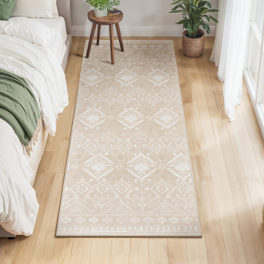 SONGMICS Area Rug, 2x6 ft Boho Style, Cappuccino Beige