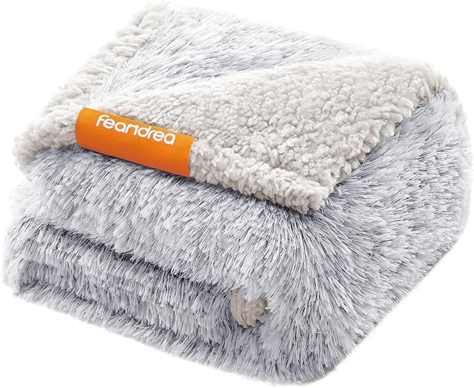 Feandrea Waterproof Long Plush Pet Blanket for Miniature Dogs, Cats, Sherpa Fleece, Double Sided, Reversible Dog Couch Cover, Gray Ombré